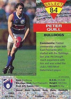 1994 Select AFL #84 Peter Quill Back